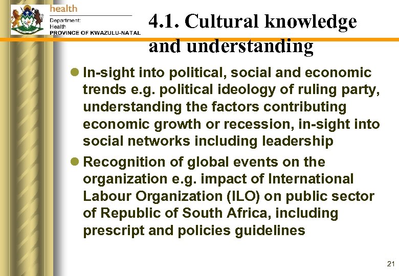 4. 1. Cultural knowledge and understanding l In-sight into political, social and economic trends