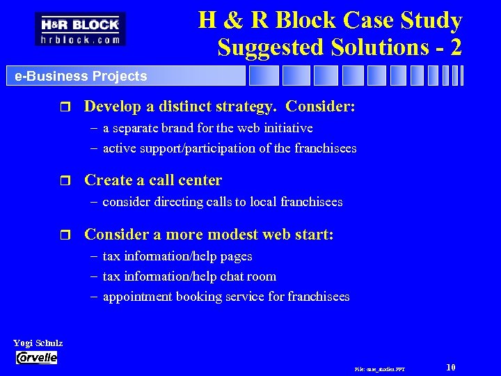 H & R Block Case Study Suggested Solutions - 2 e-Business Projects r Develop