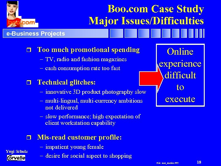 Boo. com Case Study Major Issues/Difficulties e-Business Projects r Too much promotional spending –