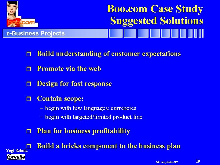 Boo. com Case Study Suggested Solutions e-Business Projects r Build understanding of customer expectations