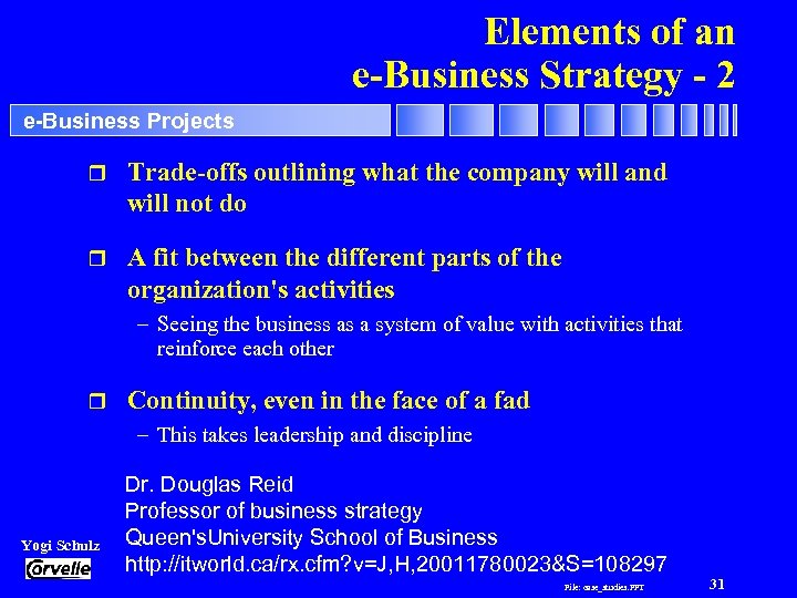 Elements of an e-Business Strategy - 2 e-Business Projects r Trade-offs outlining what the