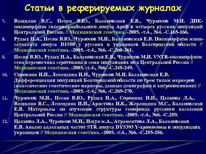 Статьи в реферируемых журналах 7. 8. 9. 10. 11. 12. Ващилин В. С. ,