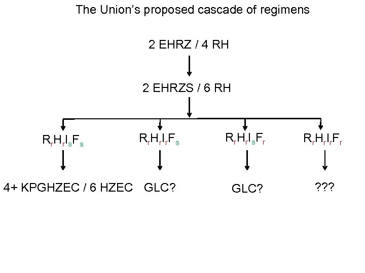 The Union’s proposed cascade of regimens 2 EHRZ / 4 RH 2 EHRZS /