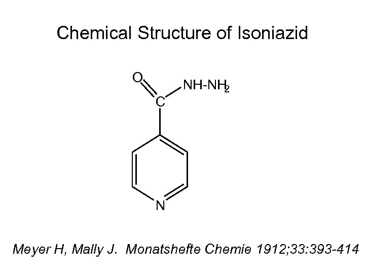 Chemical Structure of Isoniazid O C NH-NH 2 N Meyer H, Mally J. Monatshefte