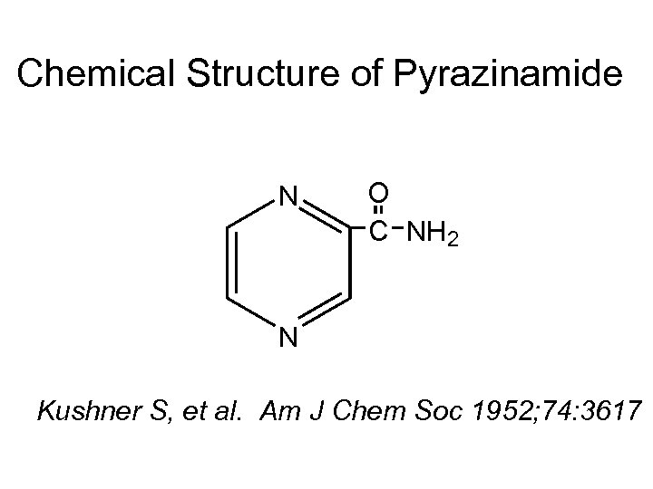 Chemical Structure of Pyrazinamide N O C NH 2 N Kushner S, et al.