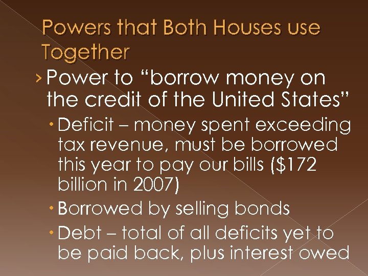 Powers that Both Houses use Together › Power to “borrow money on the credit