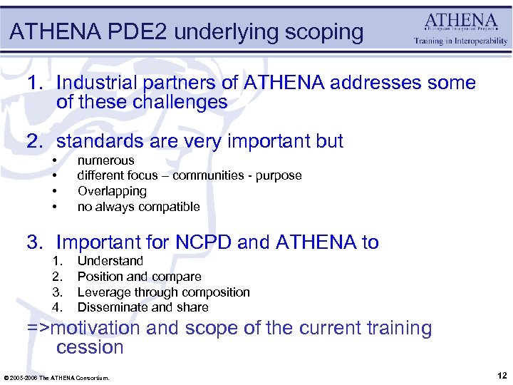 ATHENA PDE 2 underlying scoping 1. Industrial partners of ATHENA addresses some of these