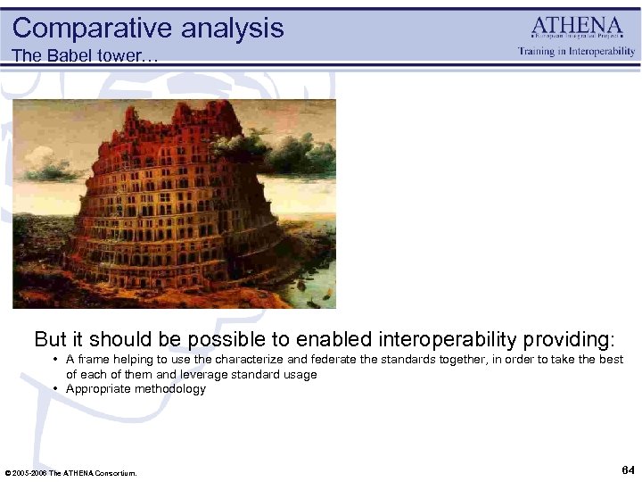 Comparative analysis The Babel tower… But it should be possible to enabled interoperability providing: