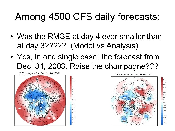 Among 4500 CFS daily forecasts: • Was the RMSE at day 4 ever smaller