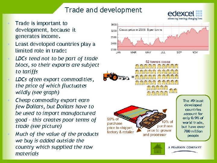 Trade and development • Trade is important to development, because it generates income. •