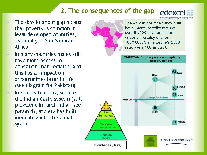 2. The consequences of the gap • The development gap means that poverty is