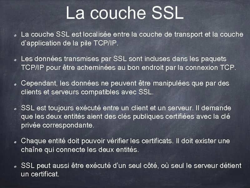 La couche SSL est localisée entre la couche de transport et la couche d’application