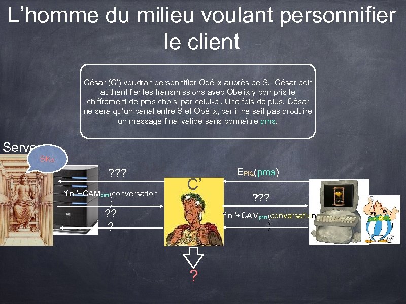L’homme du milieu voulant personnifier le client César (C’) voudrait personnifier Obélix auprès de