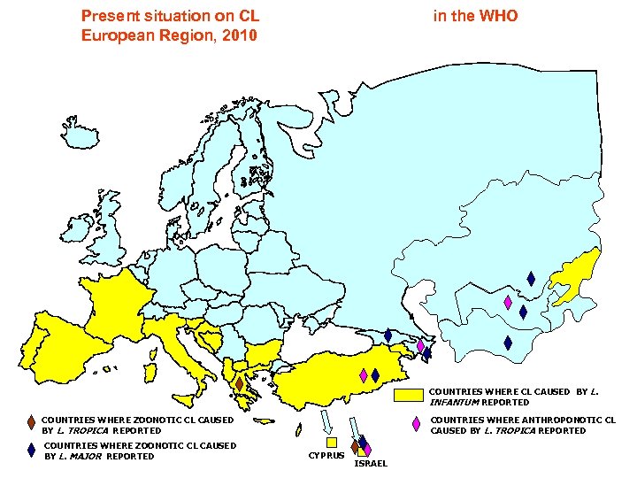 Present situation on CL European Region, 2010 in the WHO COUNTRIES WHERE CL CAUSED