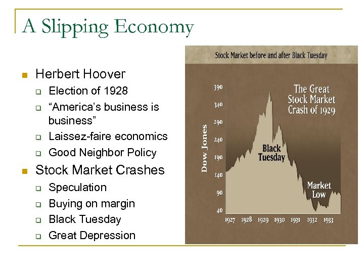 A Slipping Economy n Herbert Hoover q q n Election of 1928 “America’s business