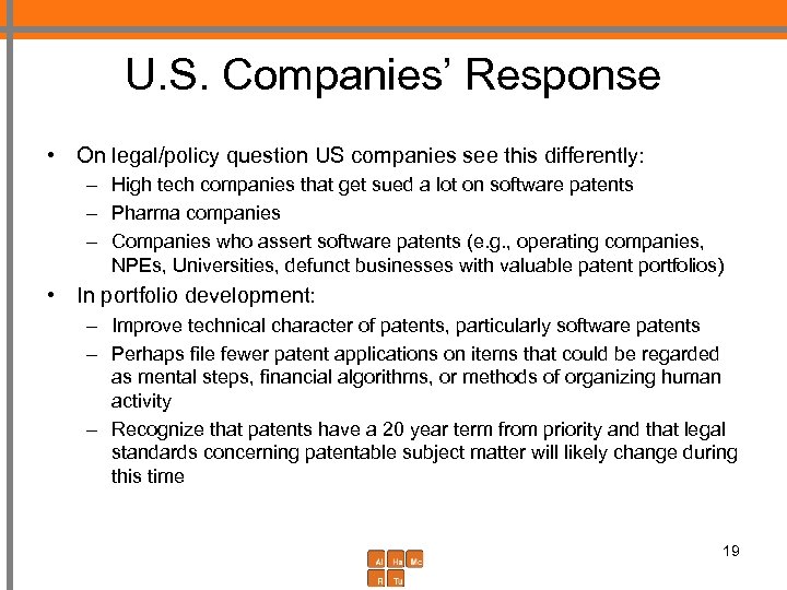 U. S. Companies’ Response • On legal/policy question US companies see this differently: –