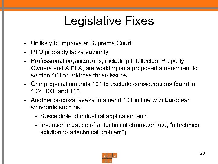 Legislative Fixes - Unlikely to improve at Supreme Court - PTO probably lacks authority