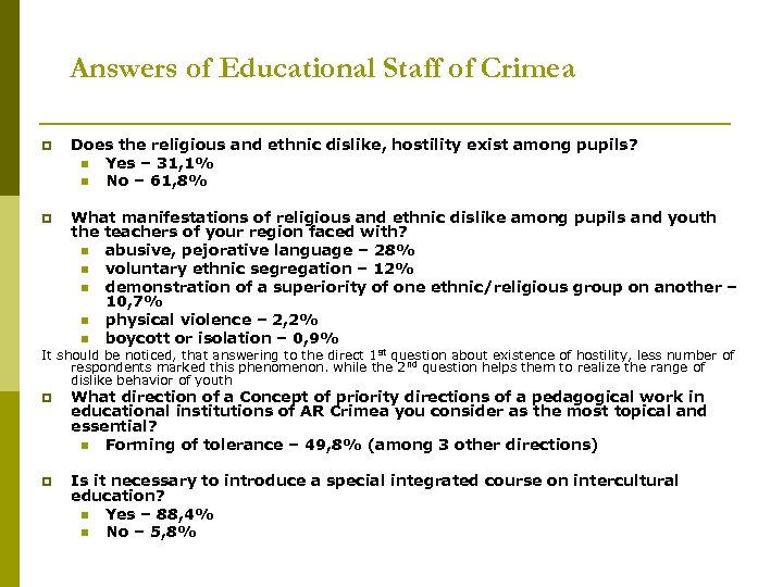 Answers of Educational Staff of Crimea p Does the religious and ethnic dislike, hostility