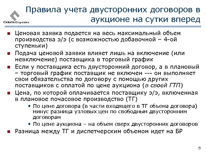 Правила учета двусторонних договоров в аукционе на сутки вперед CARANA Corporation n n Ценовая