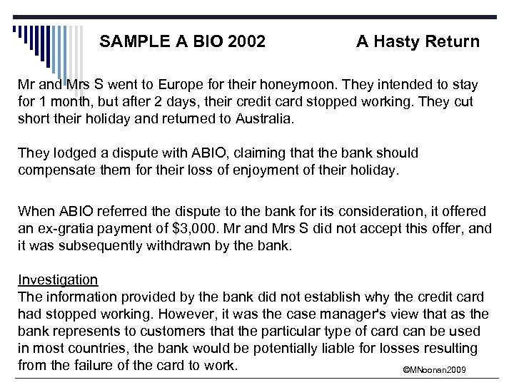 SAMPLE A BIO 2002 A Hasty Return Mr and Mrs S went to Europe