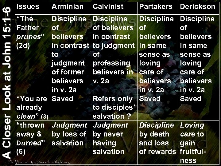 A Closer Look at John 15: 1 -6 Issues “The Father prunes” (2 d)