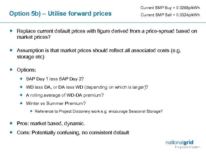 Current SMP Buy = 0. 0288 p/k. Wh Option 5 b) – Utilise forward