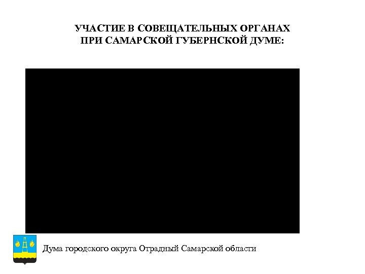 УЧАСТИЕ В СОВЕЩАТЕЛЬНЫХ ОРГАНАХ ПРИ САМАРСКОЙ ГУБЕРНСКОЙ ДУМЕ: - Совет представительных органов городских округов