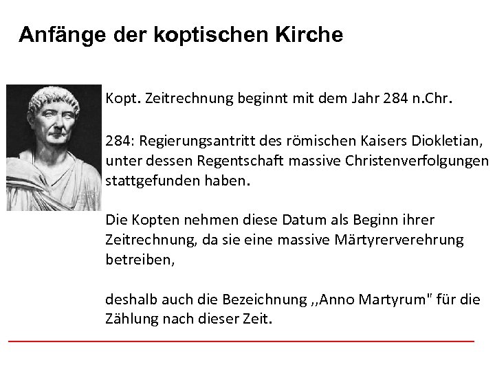 Anfänge der koptischen Afghanistan Kirche Kopt. Zeitrechnung beginnt mit dem Jahr 284 n. Chr.
