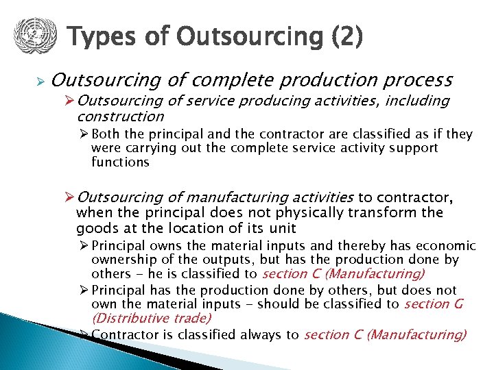 Types of Outsourcing (2) Ø Outsourcing of complete production process Ø Outsourcing of service