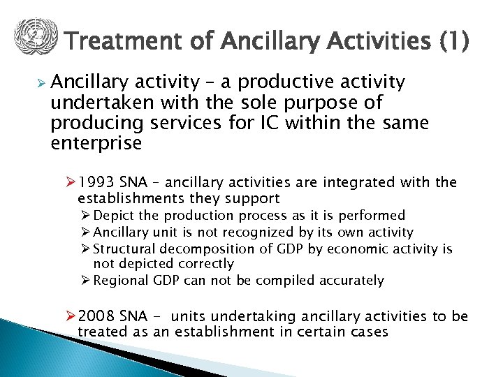 Treatment of Ancillary Activities (1) Ø Ancillary activity – a productive activity undertaken with