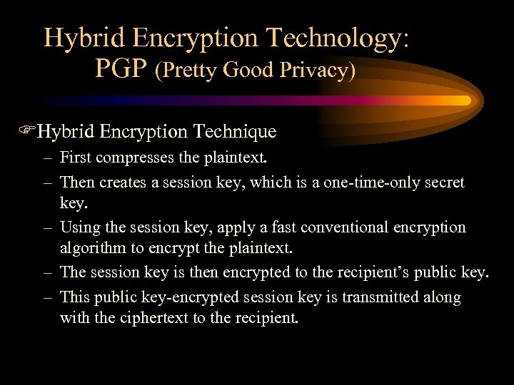 Hybrid Encryption Technology: PGP (Pretty Good Privacy) FHybrid Encryption Technique – First compresses the