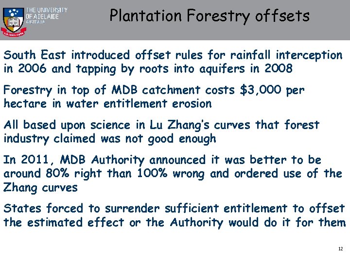 Plantation Forestry offsets South East introduced offset rules for rainfall interception in 2006 and