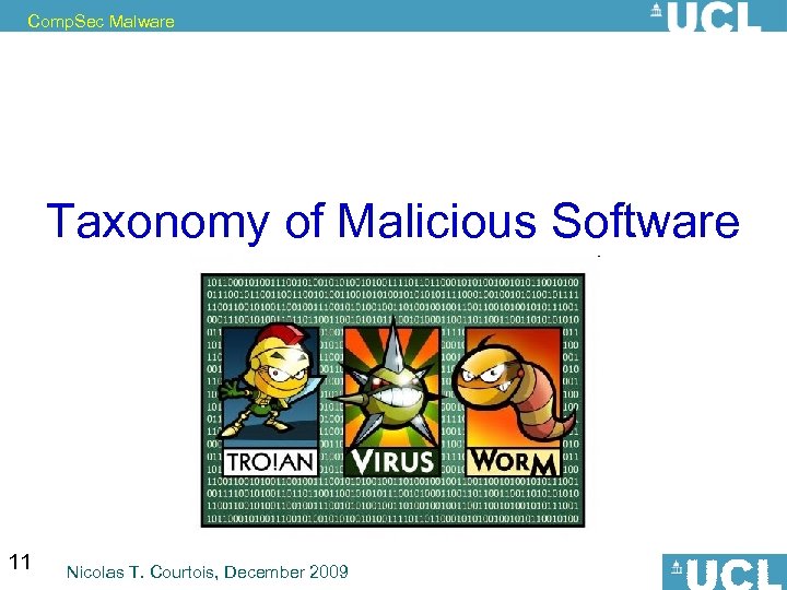 Comp. Sec Malware Taxonomy of Malicious Software 11 Nicolas T. Courtois, December 2009 