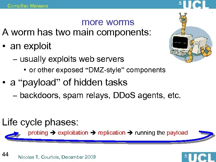 Comp. Sec Malware more worms A worm has two main components: • an exploit