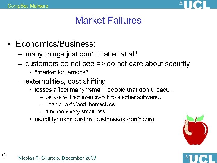 Comp. Sec Malware Market Failures • Economics/Business: – many things just don’t matter at