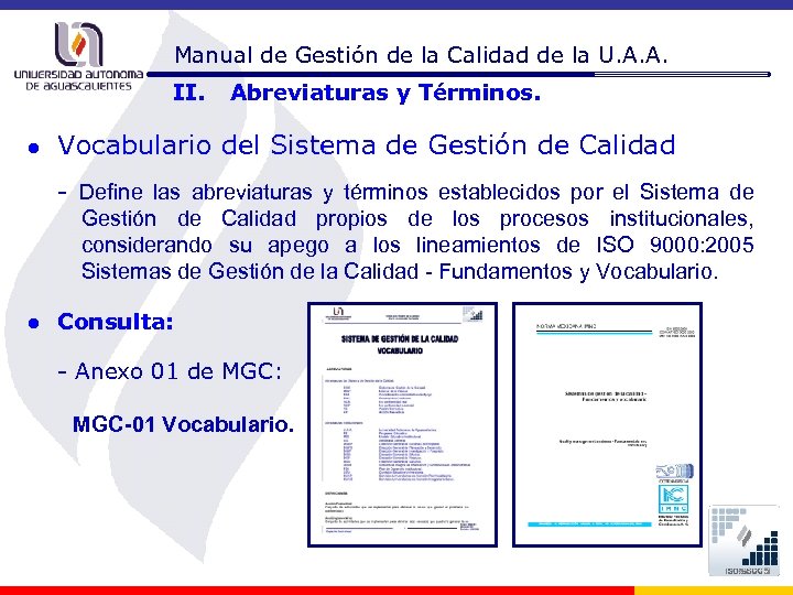 Manual de Gestión de la Calidad de la U. A. A. II. ● Abreviaturas