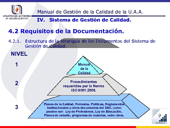 Manual de Gestión de la Calidad de la U. A. A. IV. Sistema de
