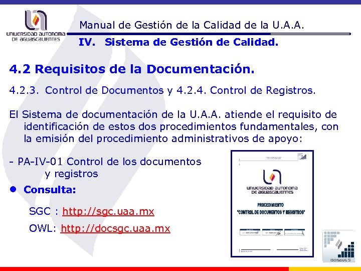 Manual de Gestión de la Calidad de la U. A. A. IV. Sistema de