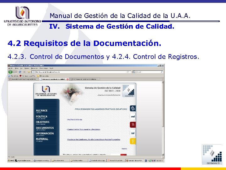 Manual de Gestión de la Calidad de la U. A. A. IV. Sistema de