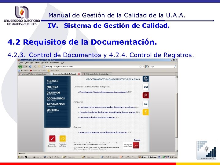 Manual de Gestión de la Calidad de la U. A. A. IV. Sistema de