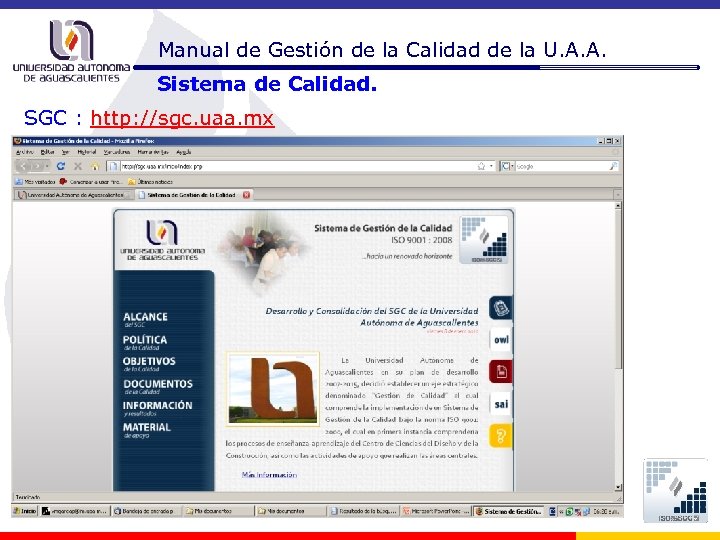 Manual de Gestión de la Calidad de la U. A. A. Sistema de Calidad.