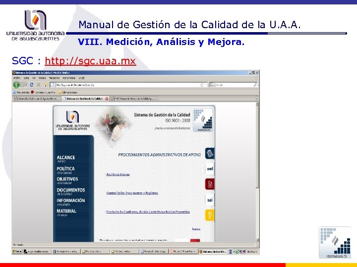 Manual de Gestión de la Calidad de la U. A. A. VIII. Medición, Análisis