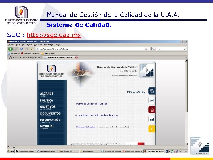 Manual de Gestión de la Calidad de la U. A. A. Sistema de Calidad.