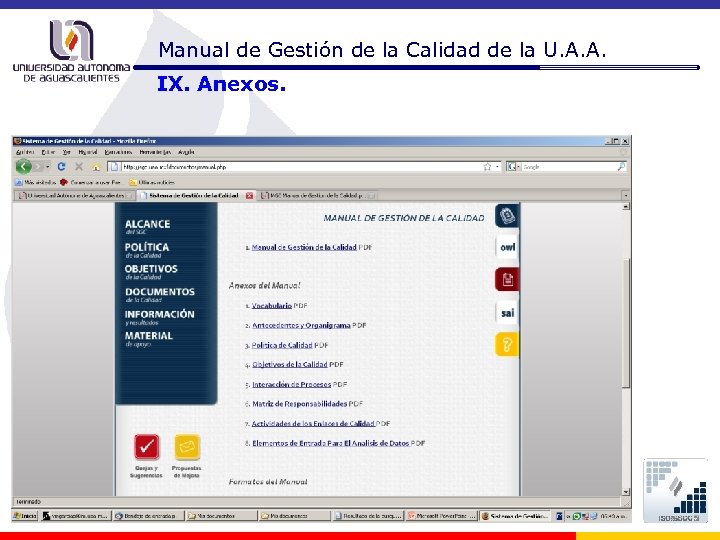 Manual de Gestión de la Calidad de la U. A. A. IX. Anexos. 