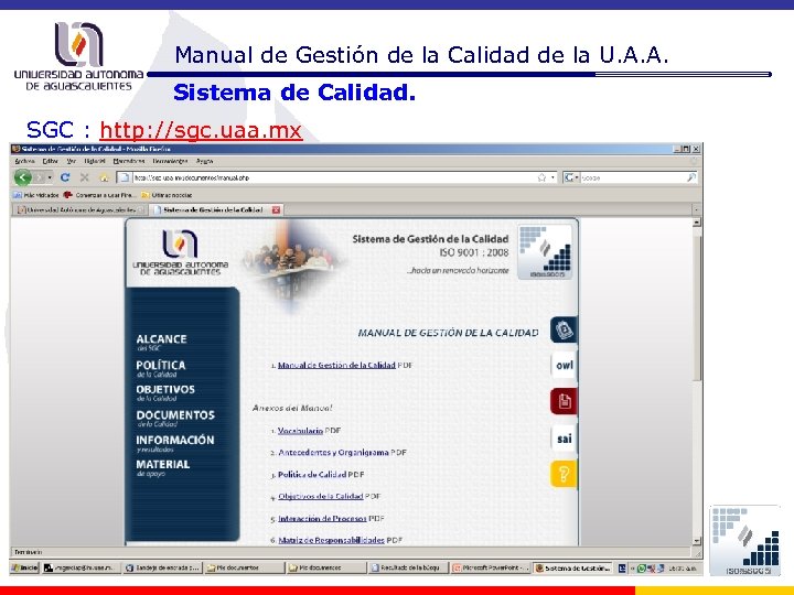 Manual de Gestión de la Calidad de la U. A. A. Sistema de Calidad.