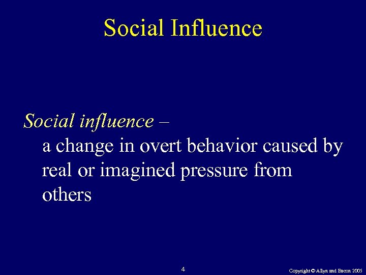 Social Influence Social influence – a change in overt behavior caused by real or