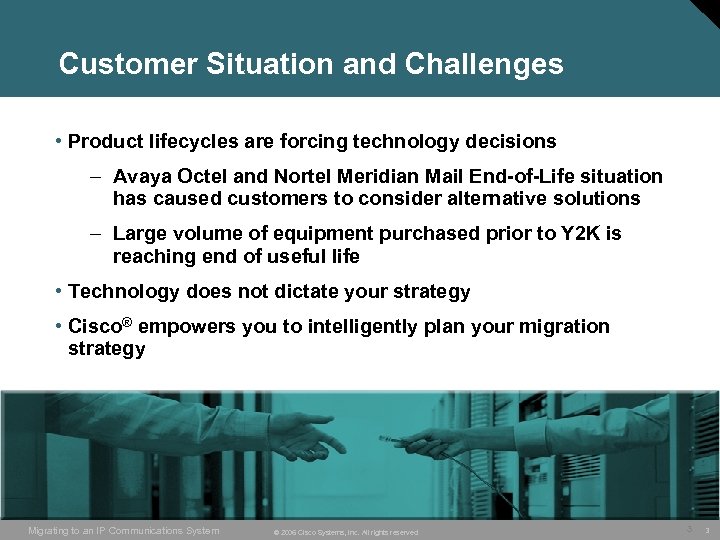 Customer Situation and Challenges • Product lifecycles are forcing technology decisions – Avaya Octel