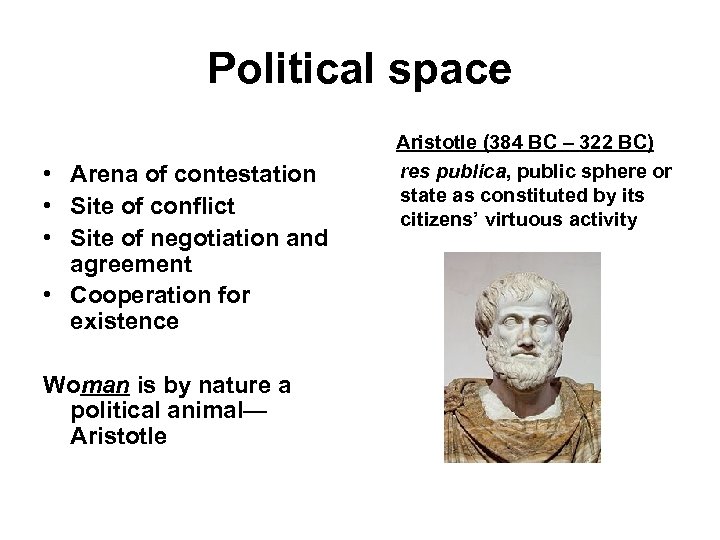 Political space • Arena of contestation • Site of conflict • Site of negotiation