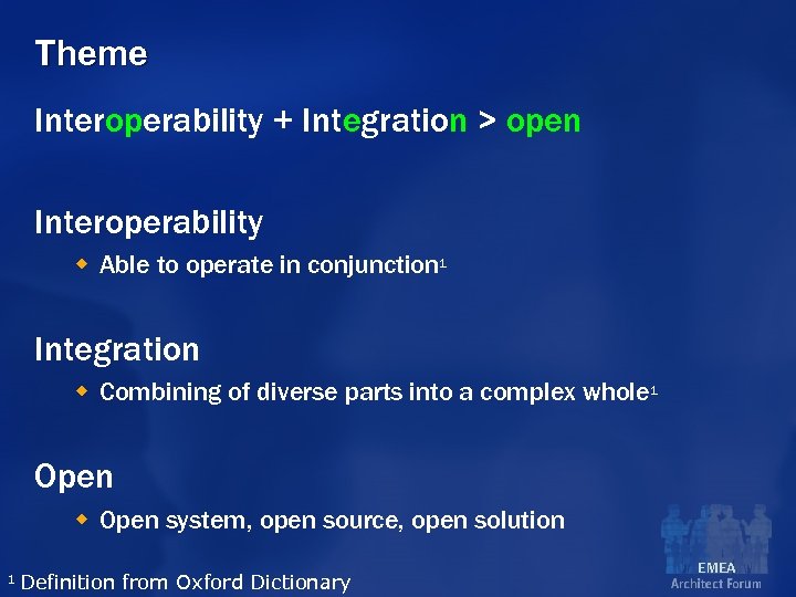 Theme Interoperability + Integration > open Interoperability w Able to operate in conjunction 1