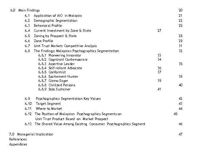 6. 0 Main Findings 6. 1 Application of AIO in Malaysia 6. 2 Demographic